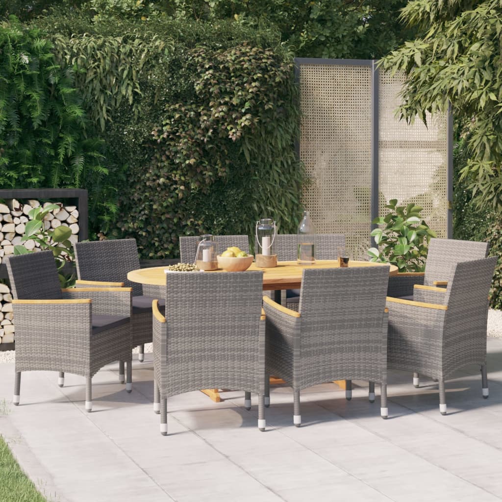 Ensemble à manger de jardin 9 pcs avec coussins Gris - XIOS