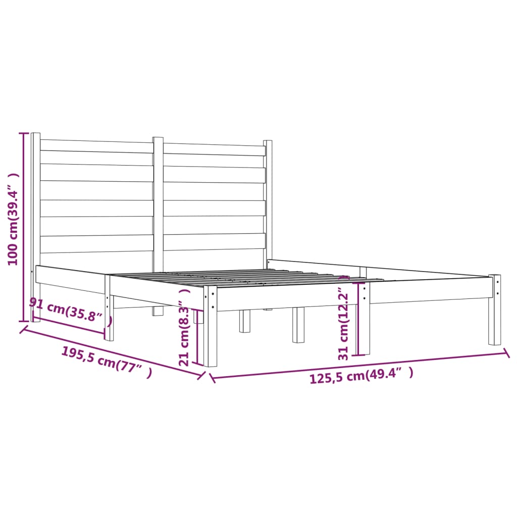 Cadre de lit sans matelas blanc bois de pin massif - XIOS