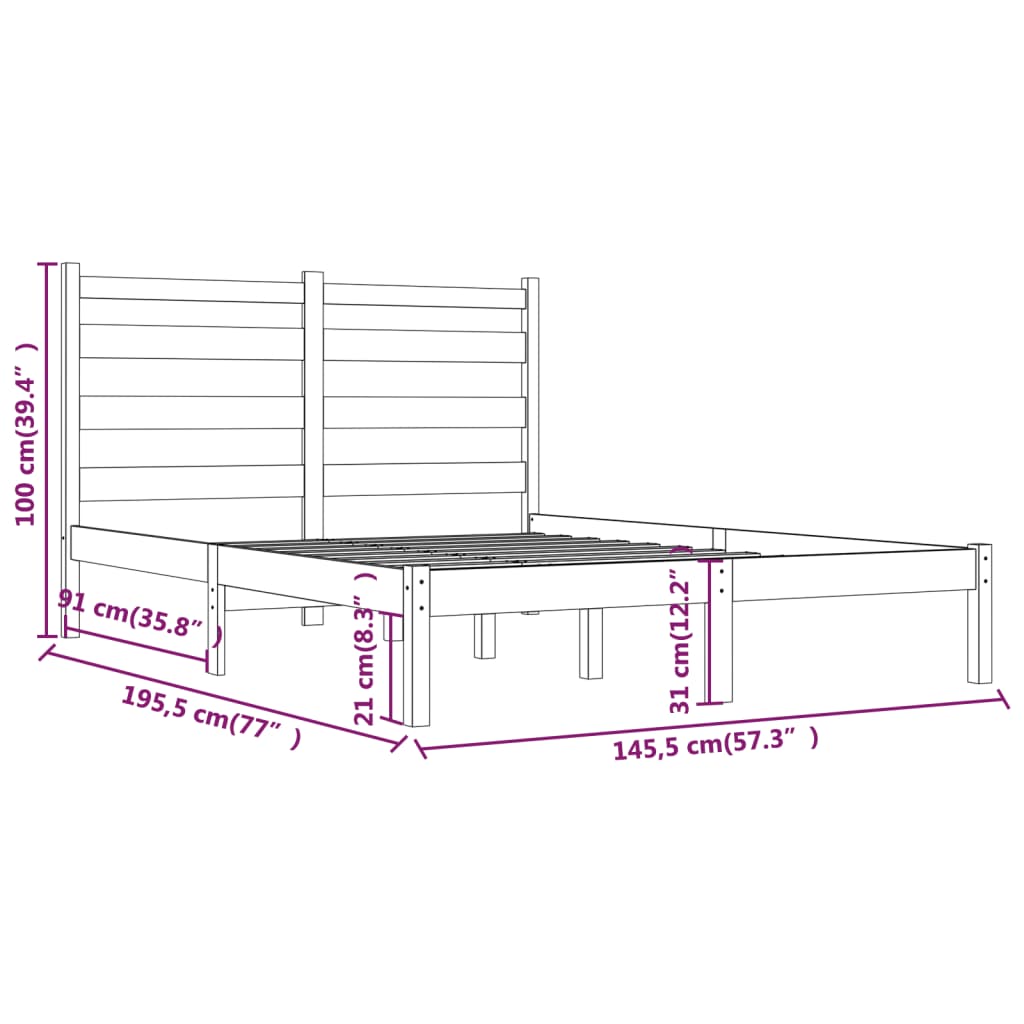 Cadre de lit sans matelas noir bois massif 140x190 cm - XIOS