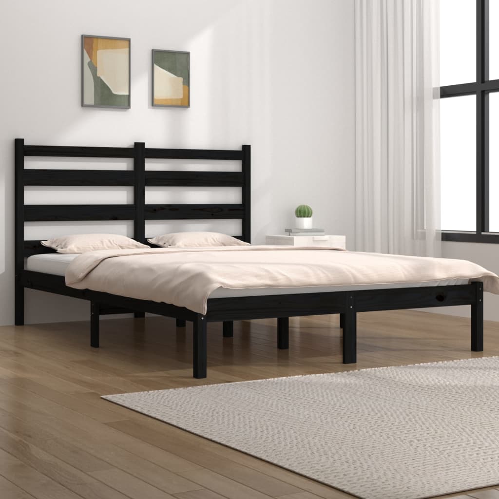 Cadre de lit sans matelas noir bois massif 140x190 cm - XIOS