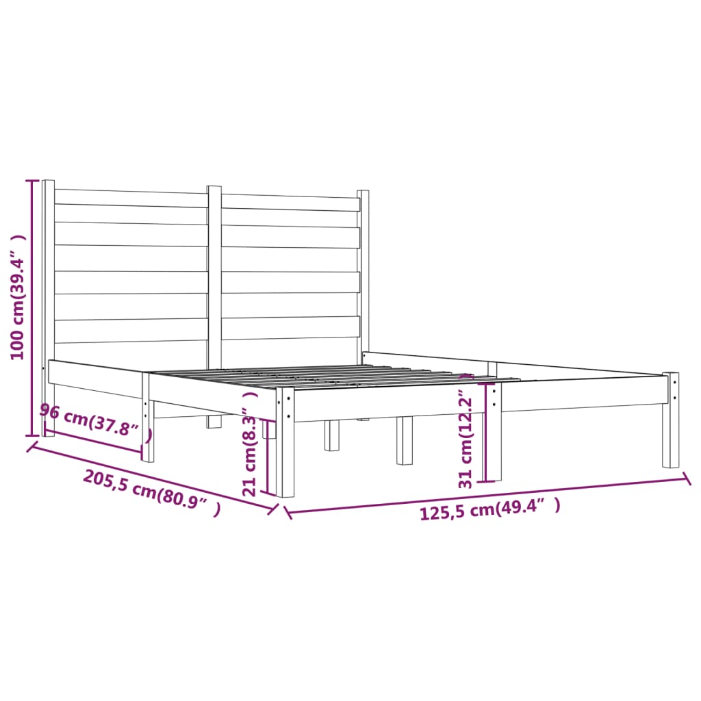 Cadre de lit sans matelas blanc bois massif 120x200 cm - XIOS