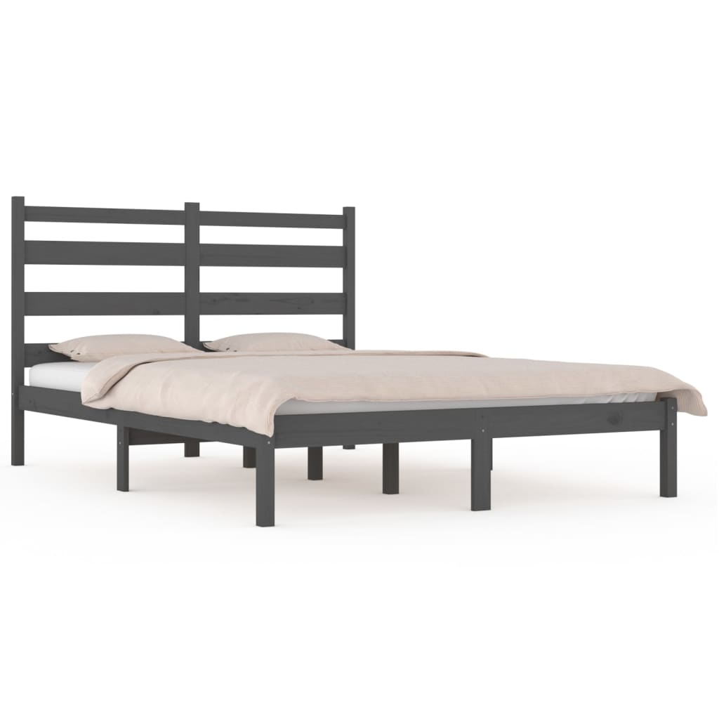 Cadre de lit sans matelas gris bois massif 200x200 cm - XIOS