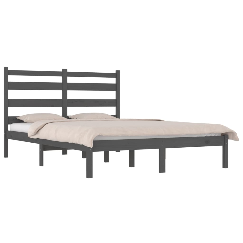 Cadre de lit sans matelas gris bois massif 200x200 cm - XIOS