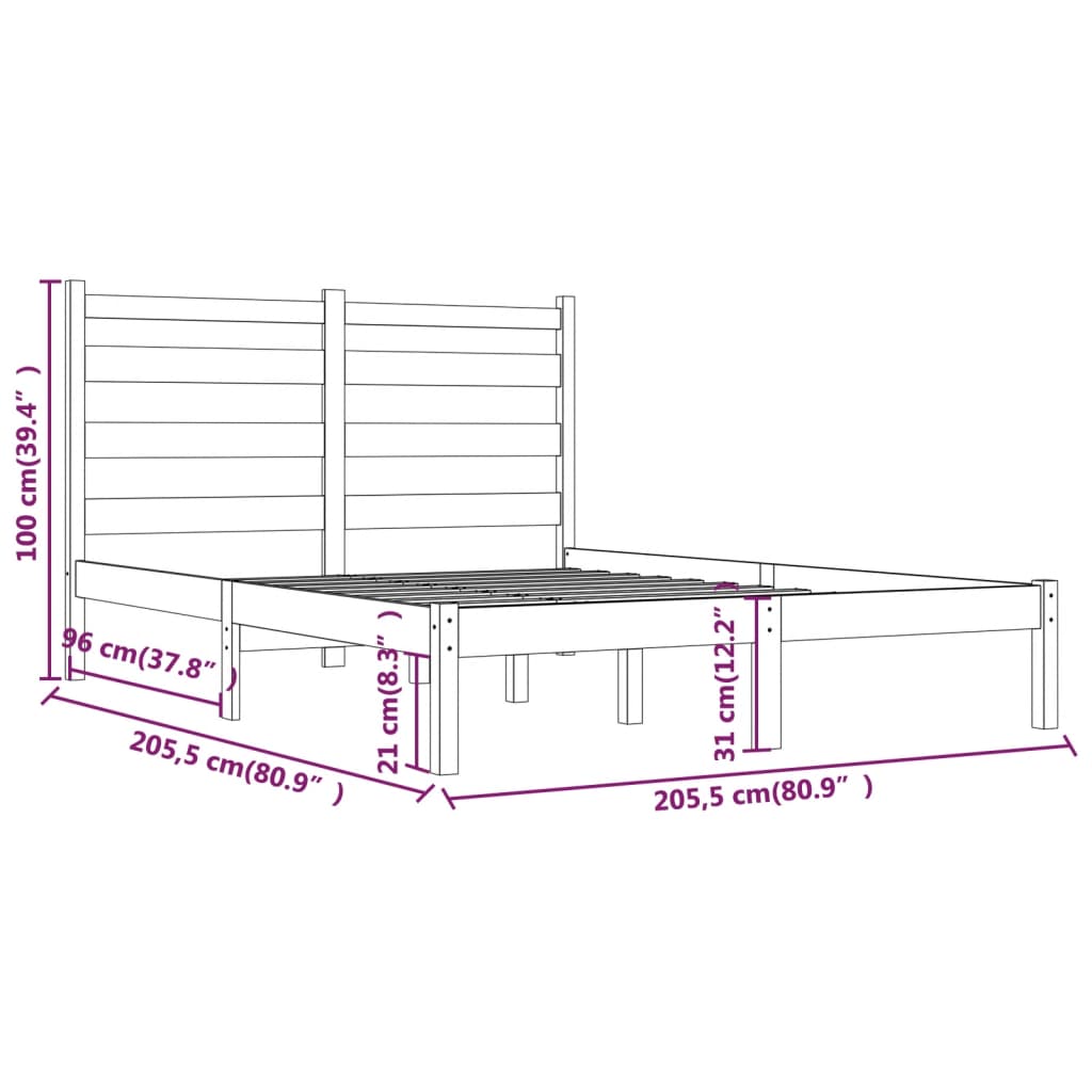 Cadre de lit sans matelas gris bois massif 200x200 cm - XIOS