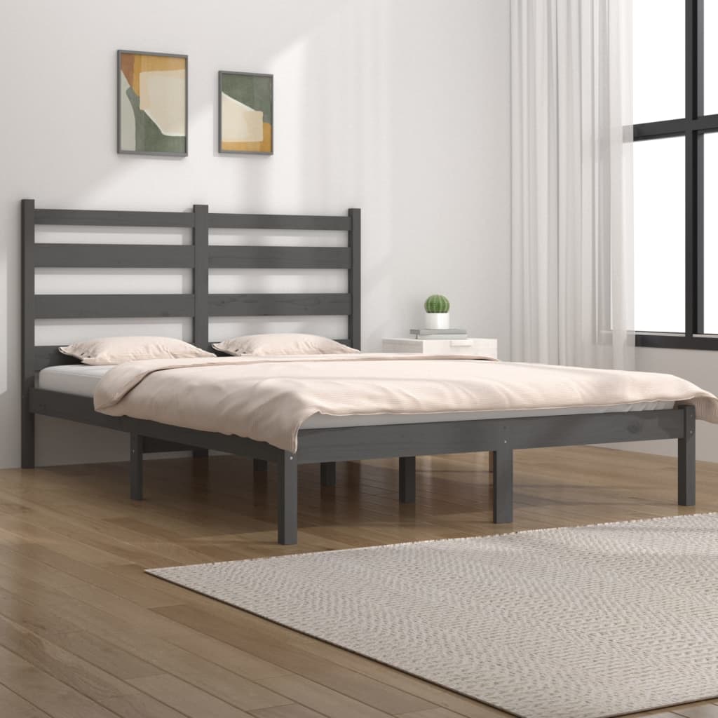 Cadre de lit sans matelas gris bois massif 200x200 cm - XIOS