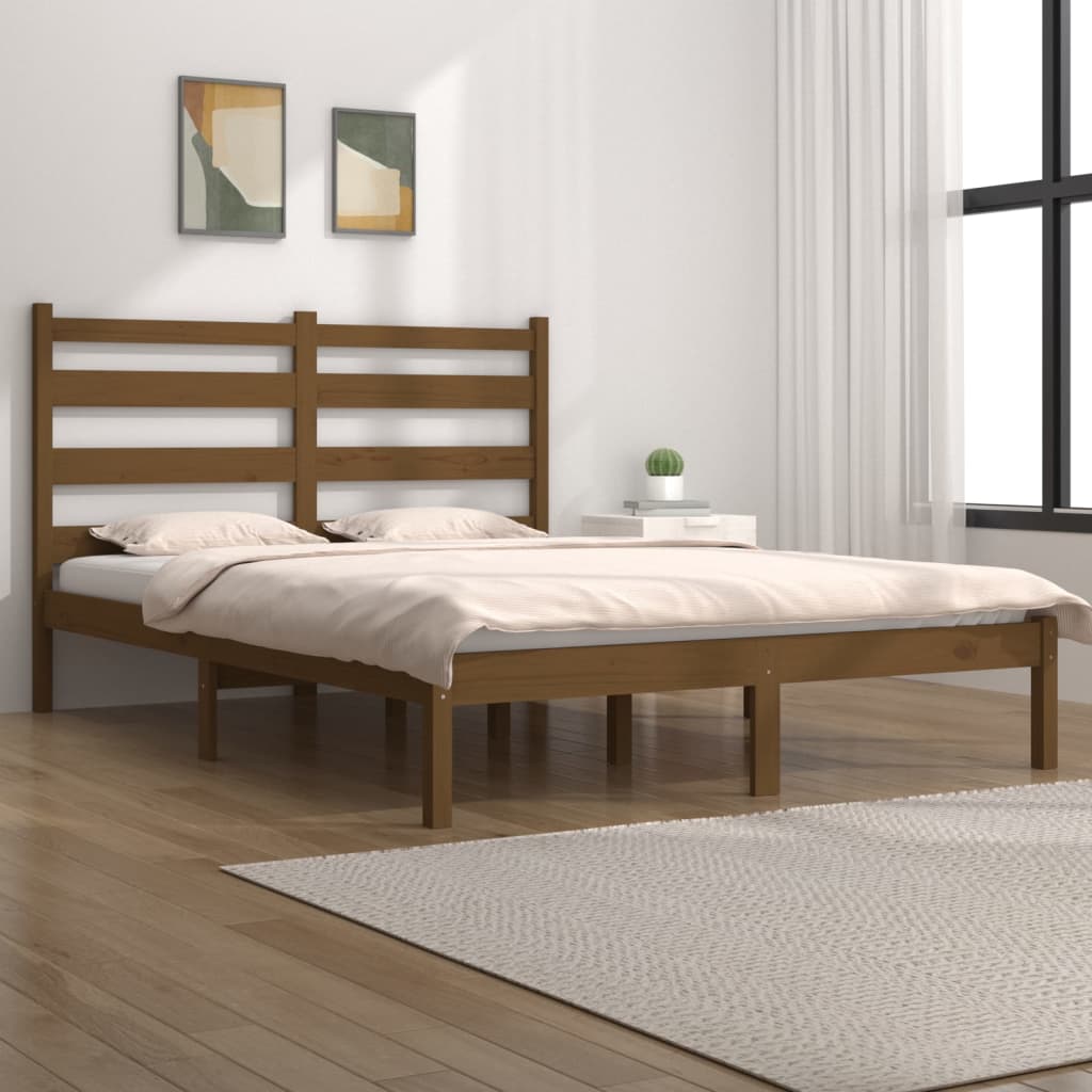 Cadre de lit sans matelas marron miel bois massif 200x200 cm - XIOS