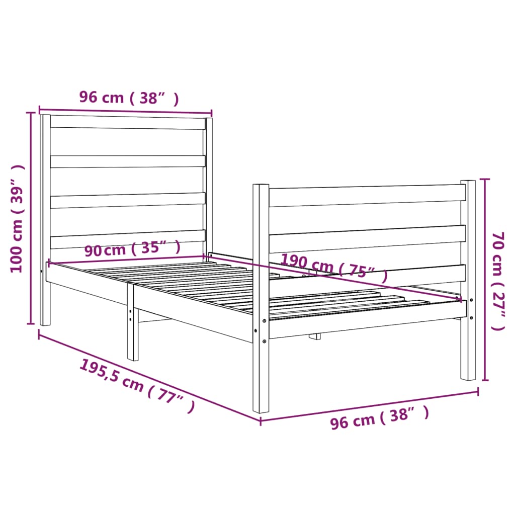 Cadre de lit sans matelas bois massif - XIOS