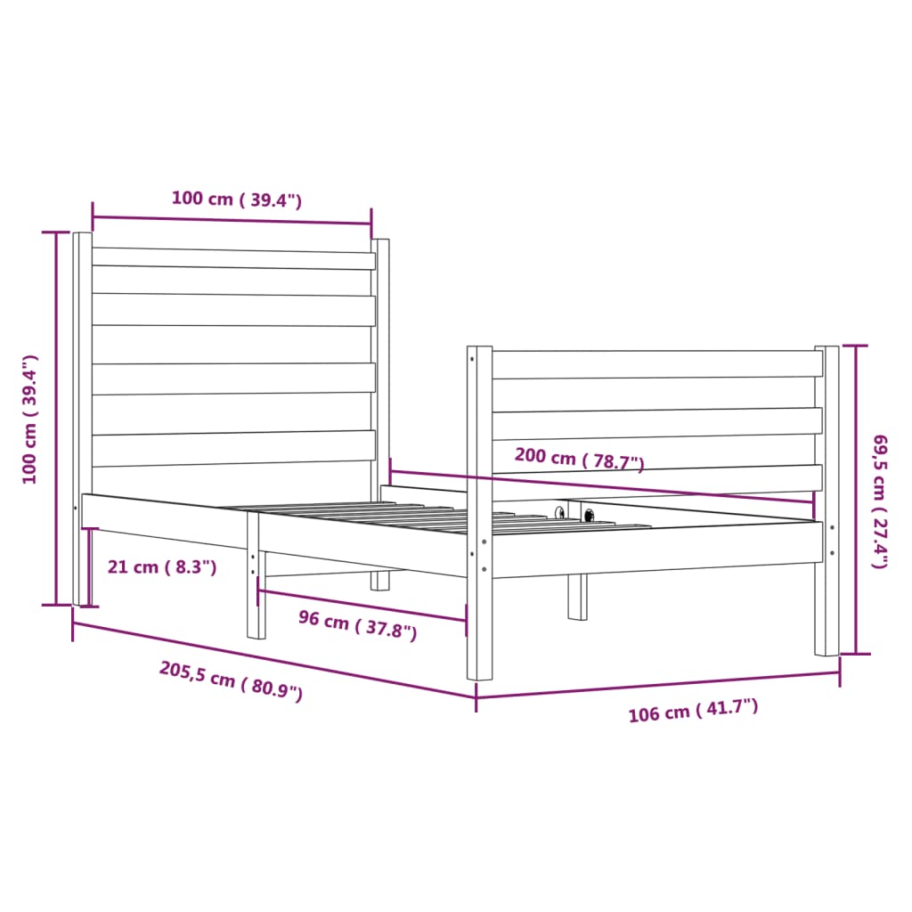 Cadre de lit sans matelas bois massif de pin 100x200 cm - XIOS