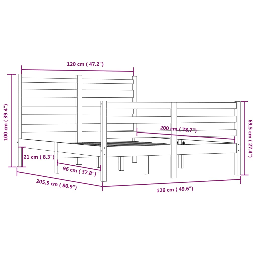 Cadre de lit sans matelas bois de pin massif 120x200 cm - XIOS