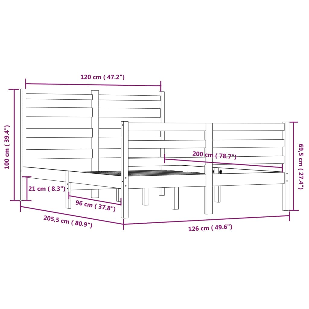Cadre de lit sans matelas bois de pin massif 120x200 cm blanc - XIOS