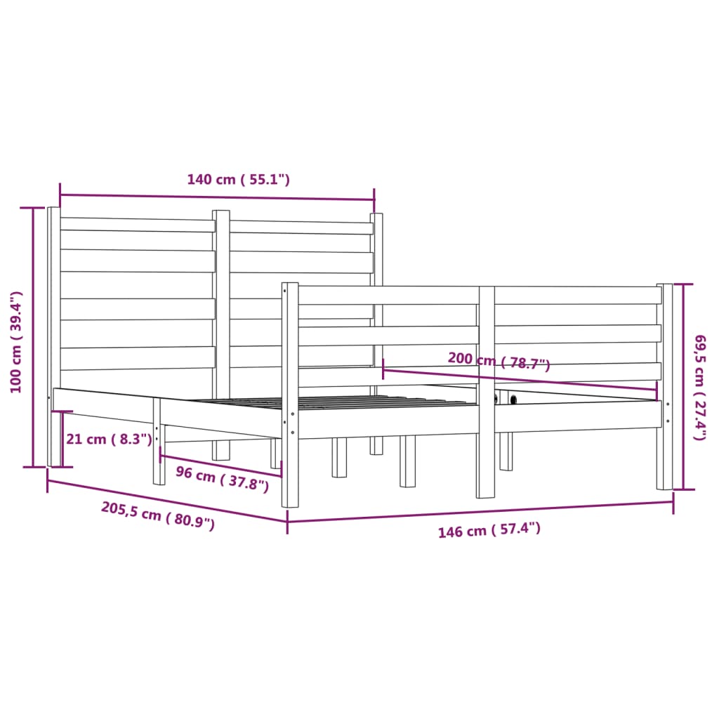 Cadre de lit sans matelas bois massif de pin 140x200 cm - XIOS