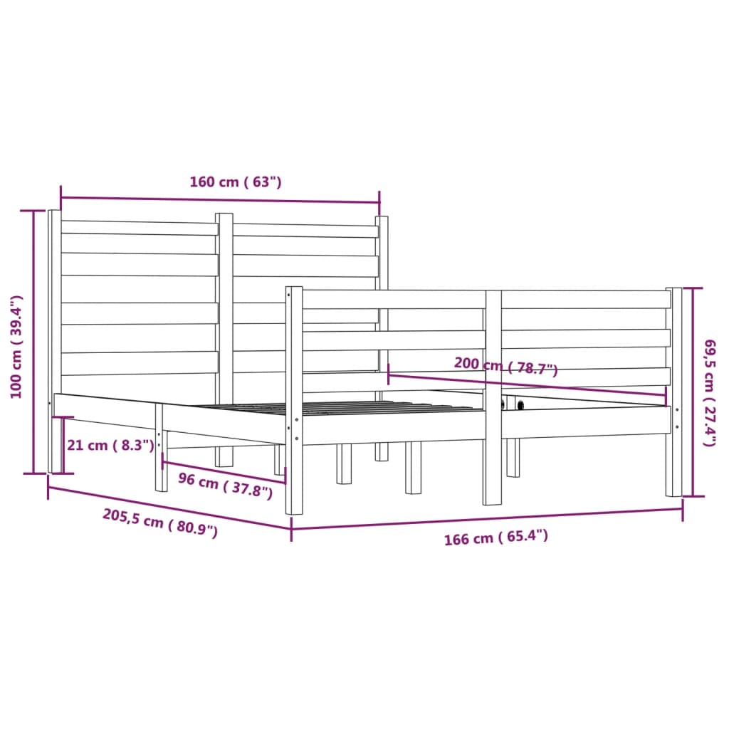 Cadre de lit sans matelas bois massif de pin 160x200 cm - XIOS