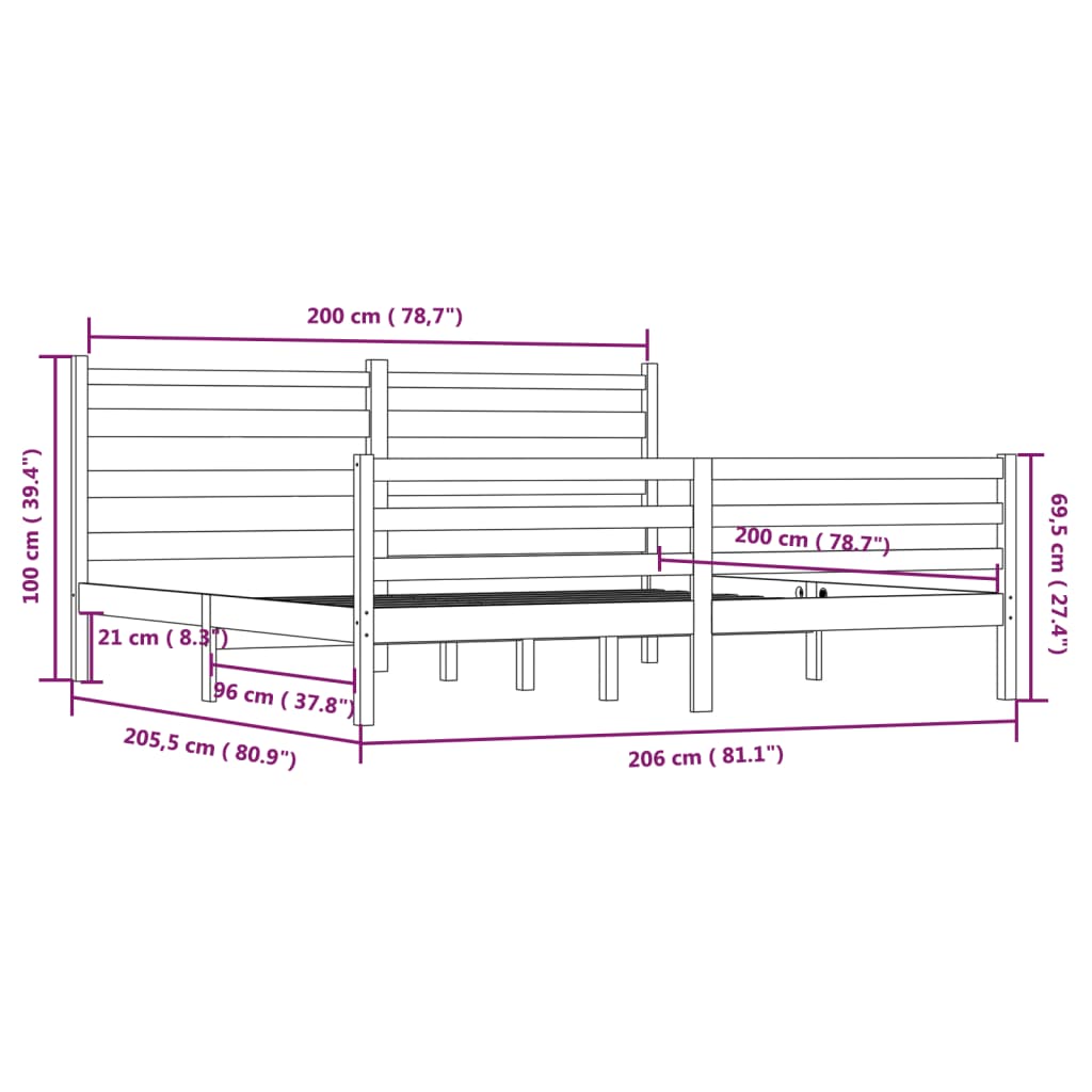 Cadre de lit sans matelas bois massif de pin 200x200 cm - XIOS