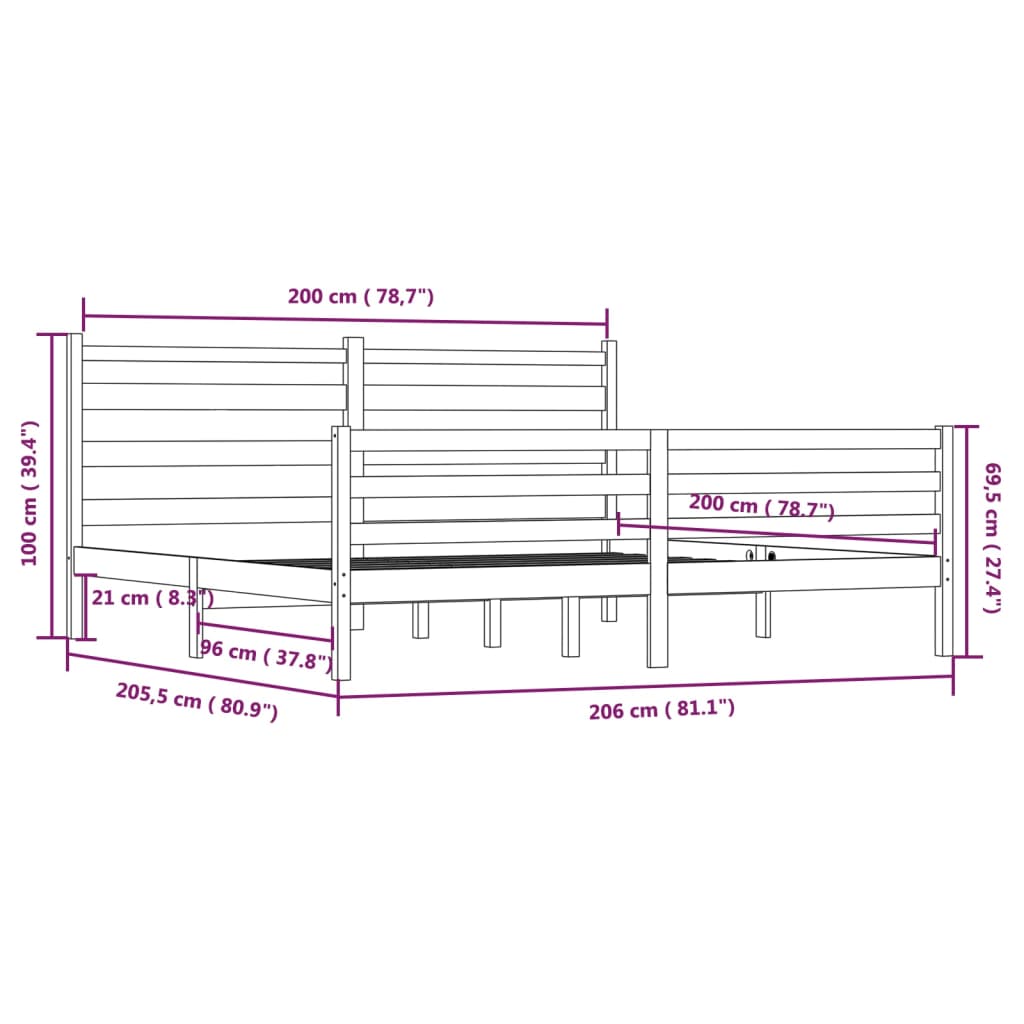 Cadre de lit sans matelas bois massif de pin 200x200 cm gris - XIOS