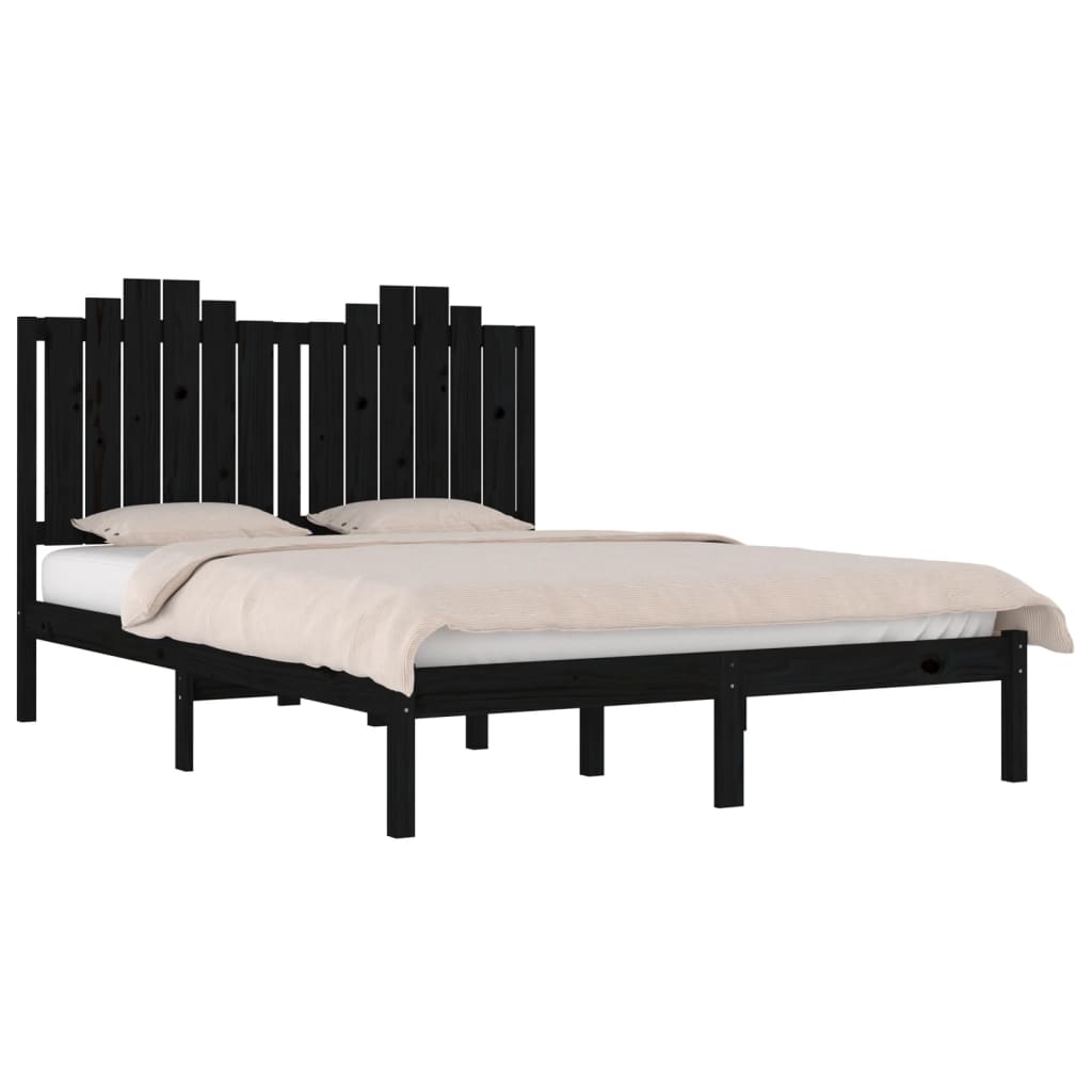 Cadre de lit sans matelas noir bois massif 140x190 cm - XIOS