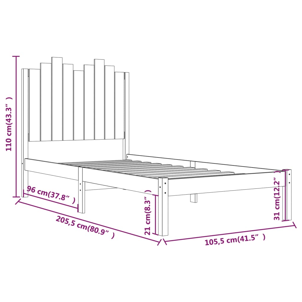 Cadre de lit sans matelas noir bois massif 100x200 cm - XIOS