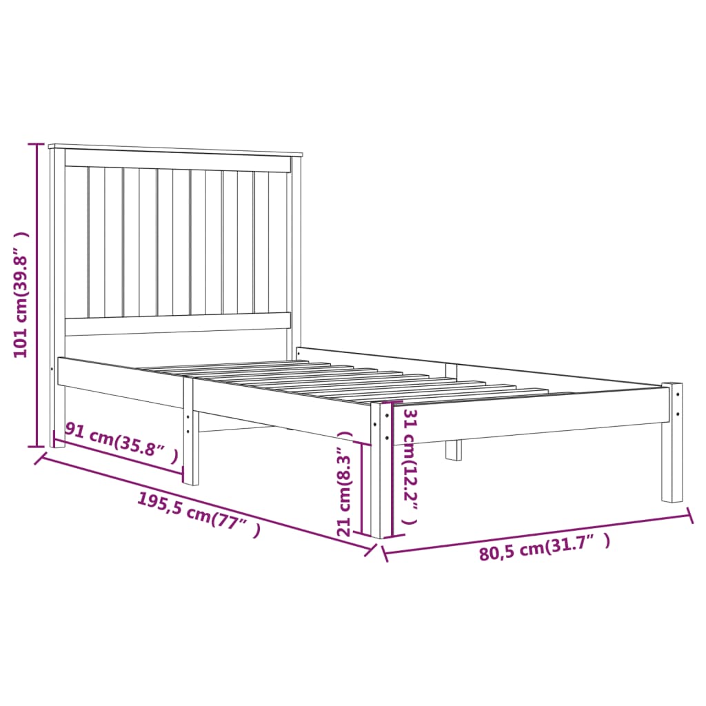 Cadre de lit sans matelas blanc bois massif - XIOS