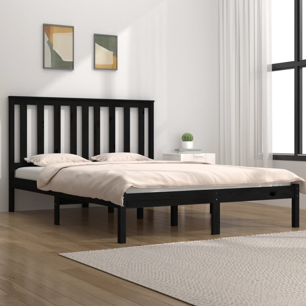 Cadre de lit sans matelas noir bois massif 140x190 cm - XIOS