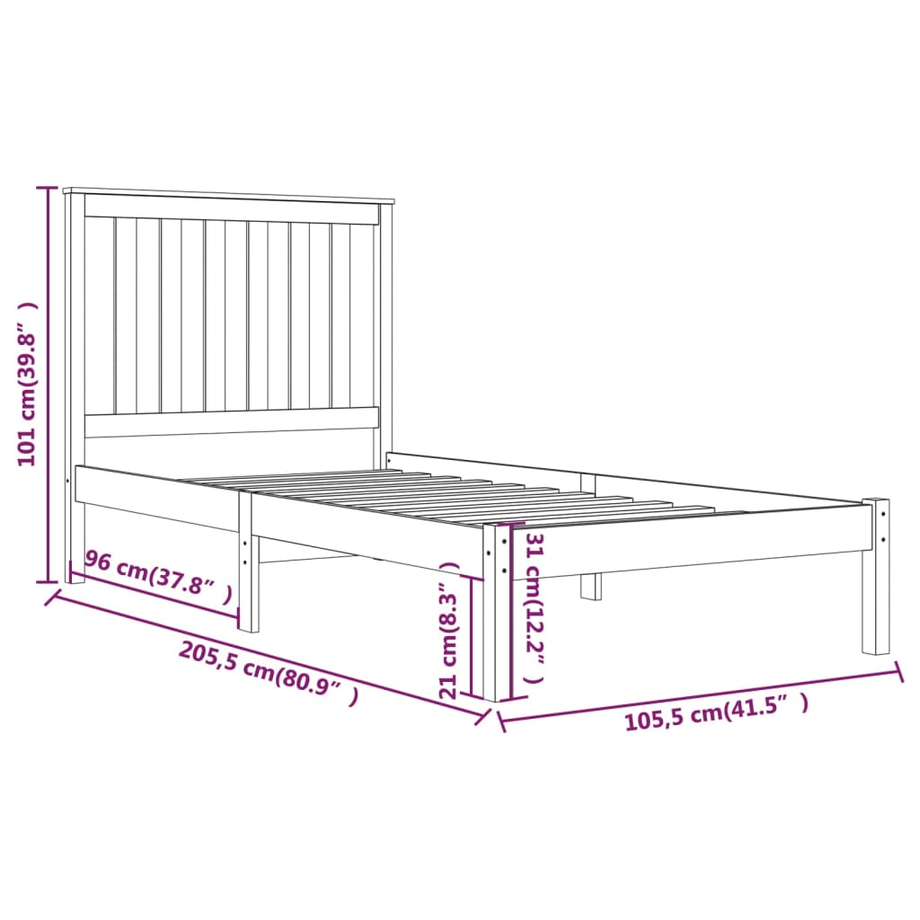 Cadre de lit sans matelas bois massif 100x200 cm - XIOS