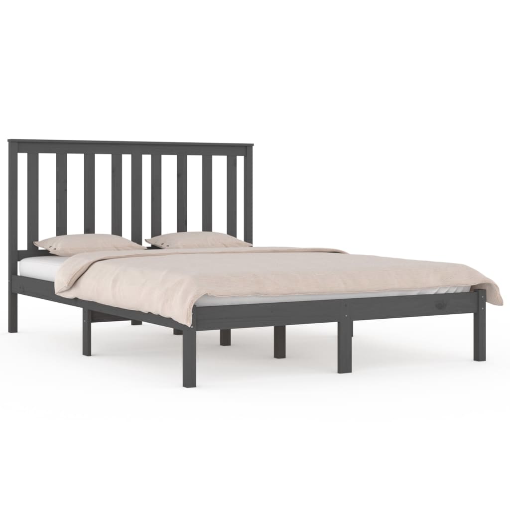 Cadre de lit sans matelas gris bois massif 200x200 cm - XIOS
