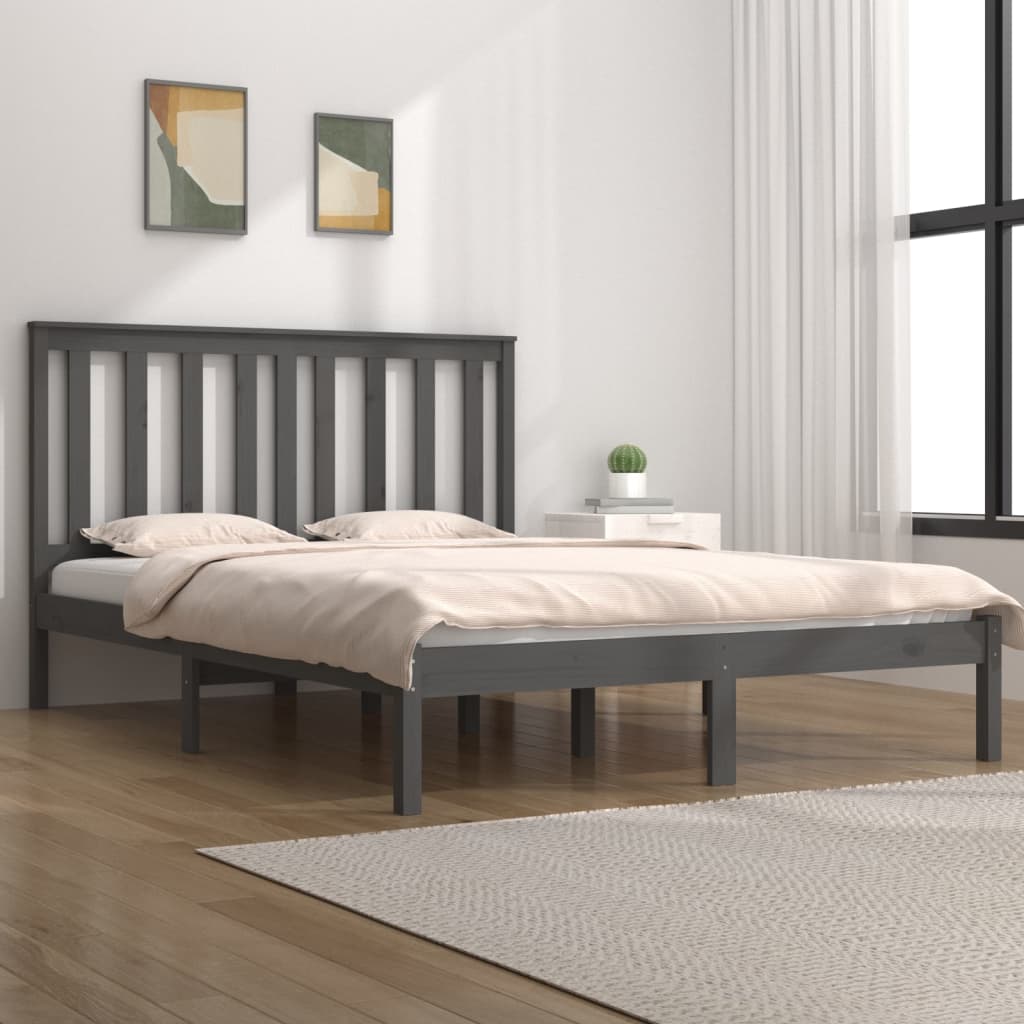 Cadre de lit sans matelas gris bois massif 200x200 cm - XIOS