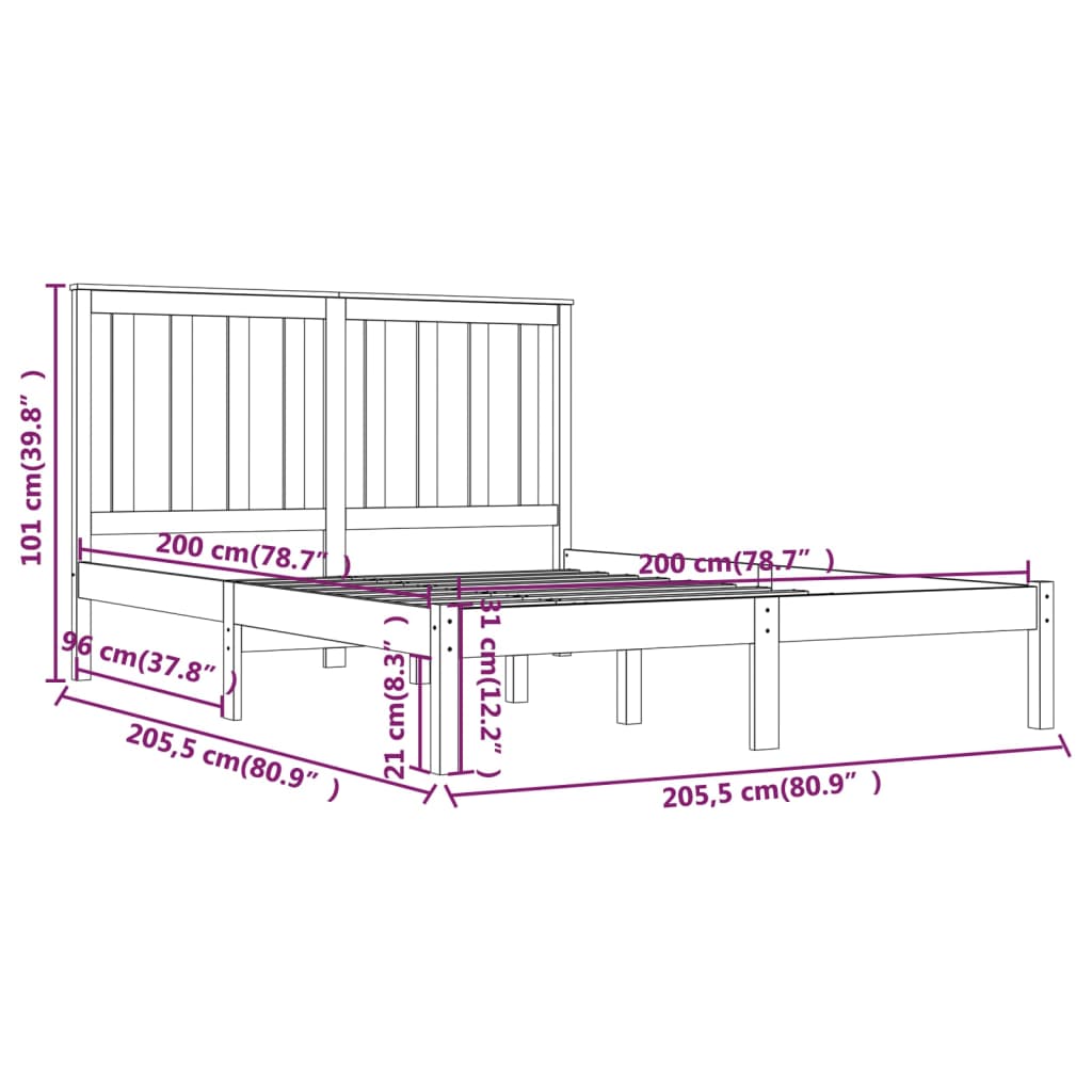Cadre de lit sans matelas noir bois massif 200x200 cm - XIOS