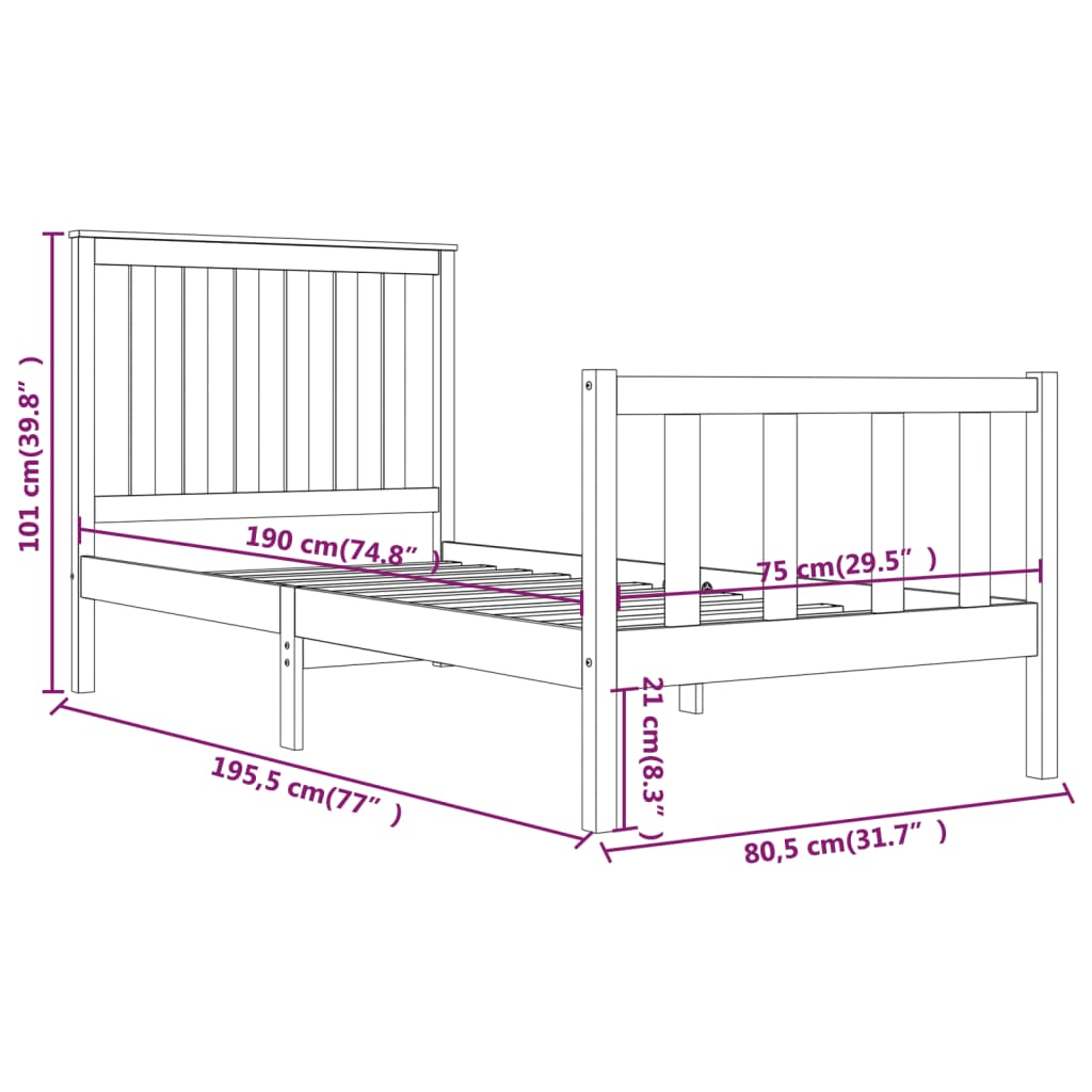 Cadre de lit sans matelas blanc bois massif - XIOS