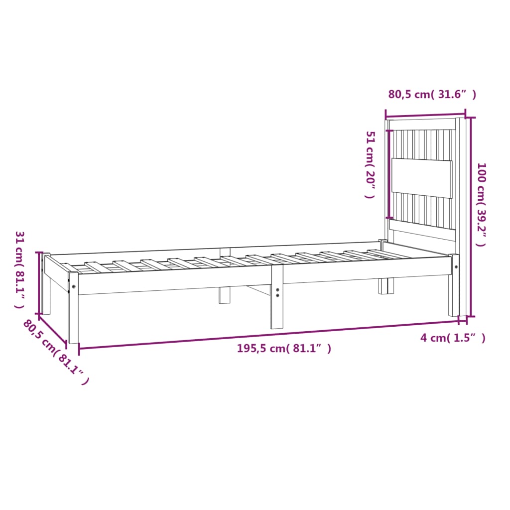 Cadre de lit sans matelas bois massif - XIOS