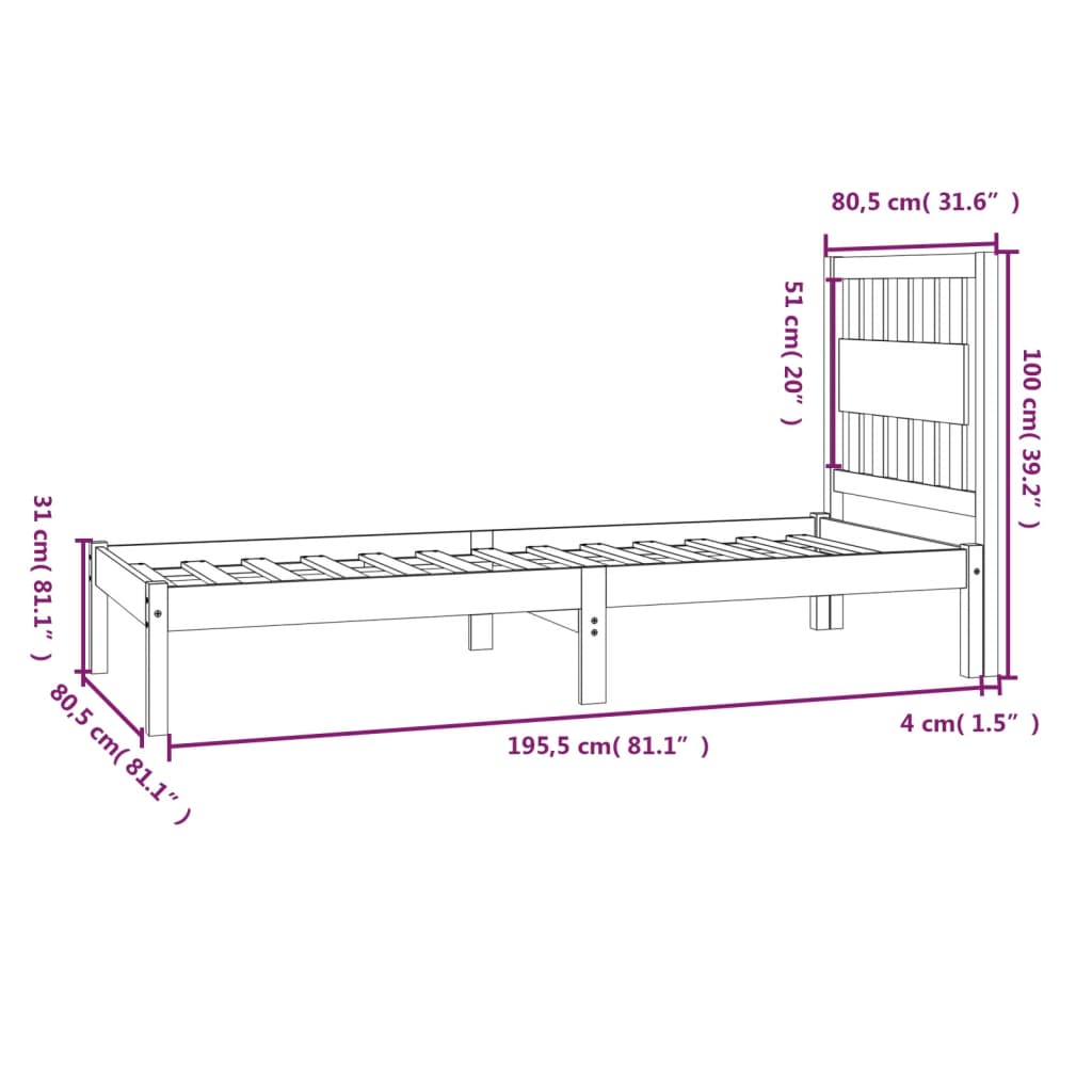Cadre de lit sans matelas blanc bois massif - XIOS