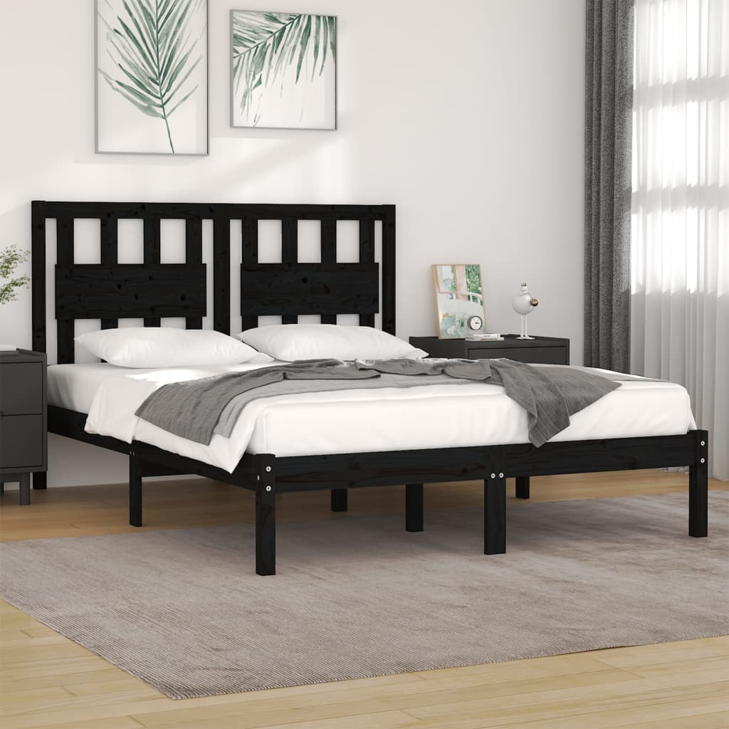 Cadre de lit sans matelas noir bois massif 140x190 cm - XIOS