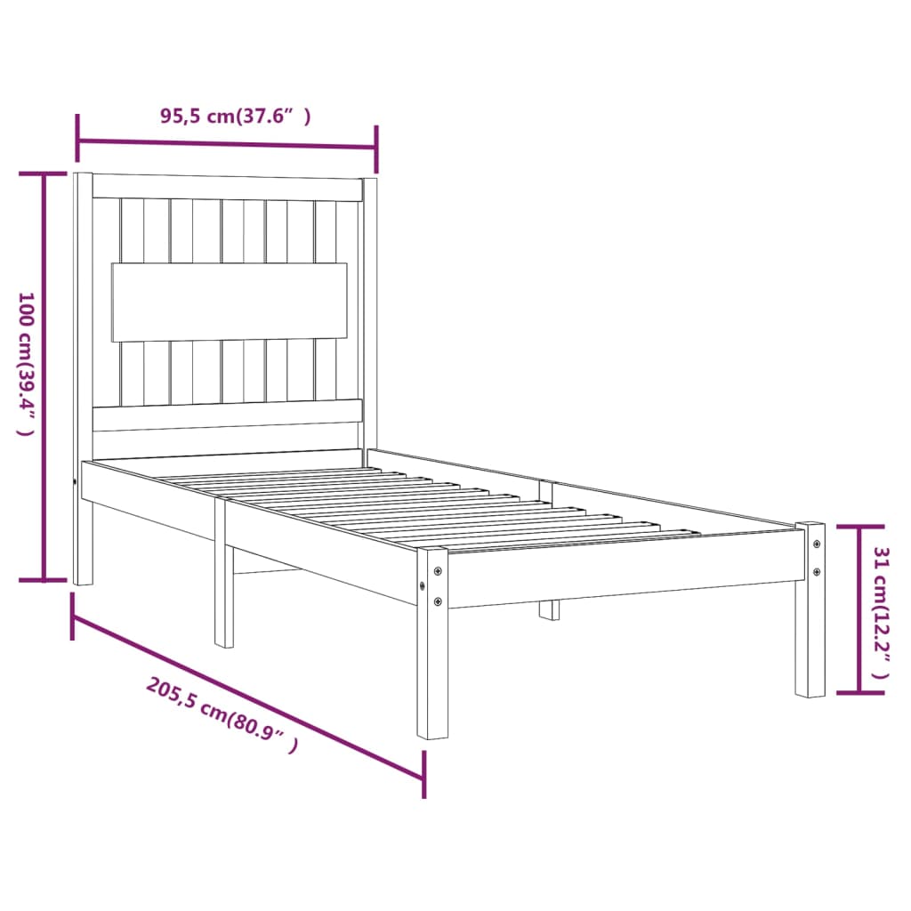 Cadre de lit sans matelas blanc bois massif 90x200 cm - XIOS