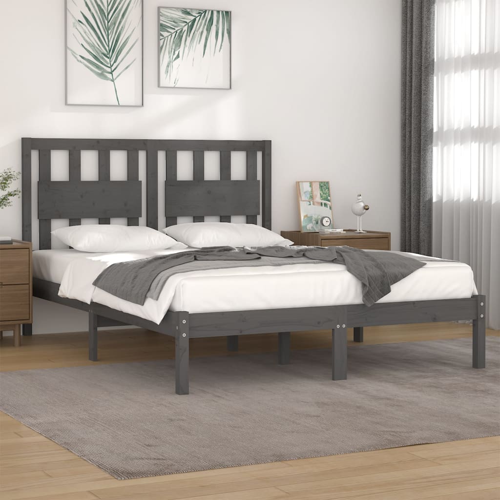 Cadre de lit sans matelas gris bois massif 200x200 cm - XIOS