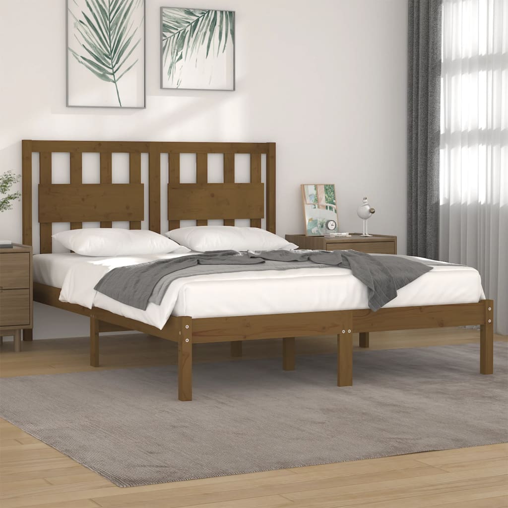Cadre de lit sans matelas marron miel bois massif 200x200 cm - XIOS