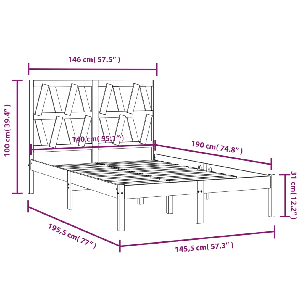 Cadre de lit sans matelas noir bois massif 140x190 cm - XIOS