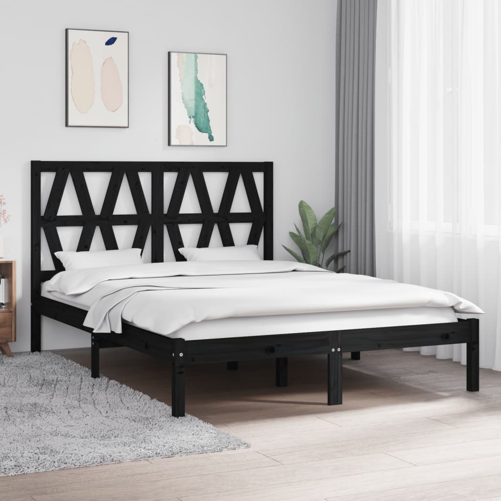 Cadre de lit sans matelas noir bois massif 140x190 cm - XIOS