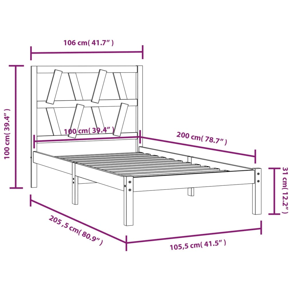 Cadre de lit sans matelas bois massif 100x200 cm - XIOS