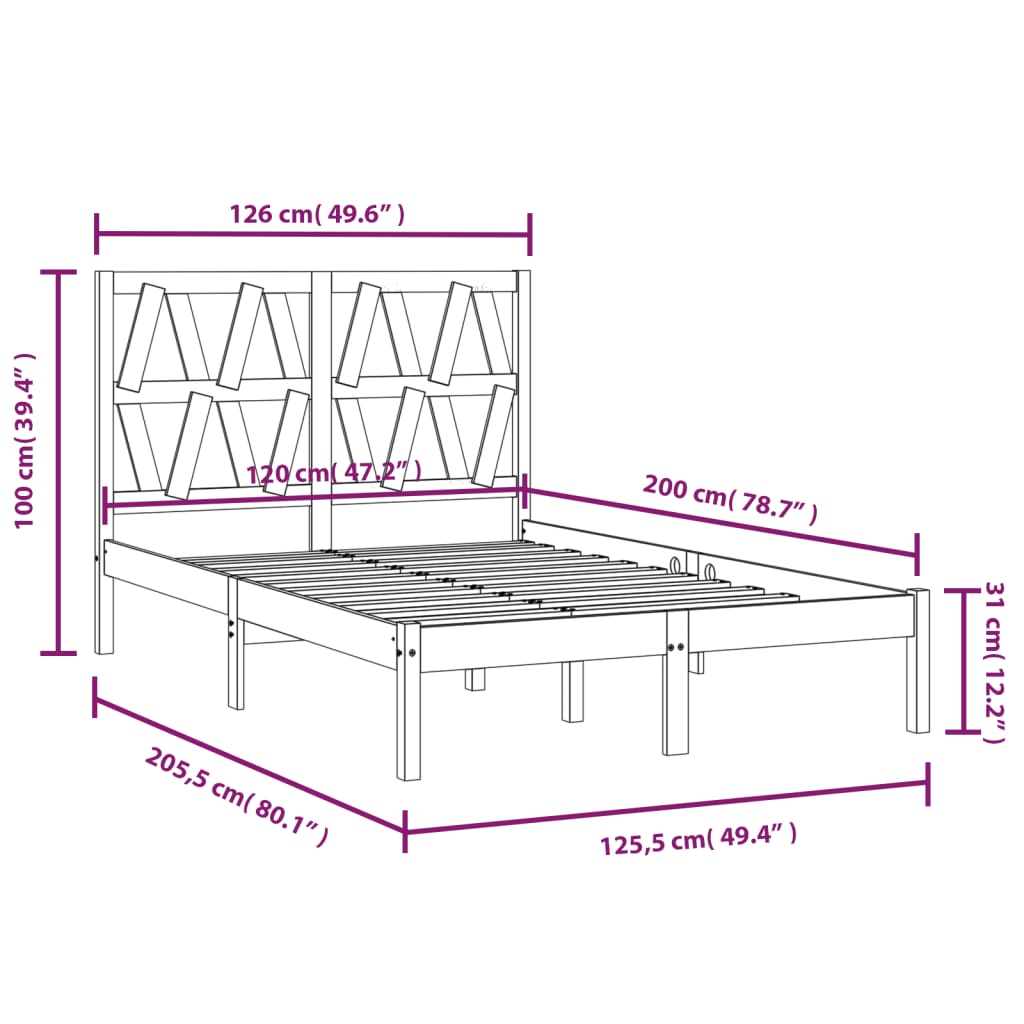 Cadre de lit sans matelas bois massif 120x200 cm - XIOS