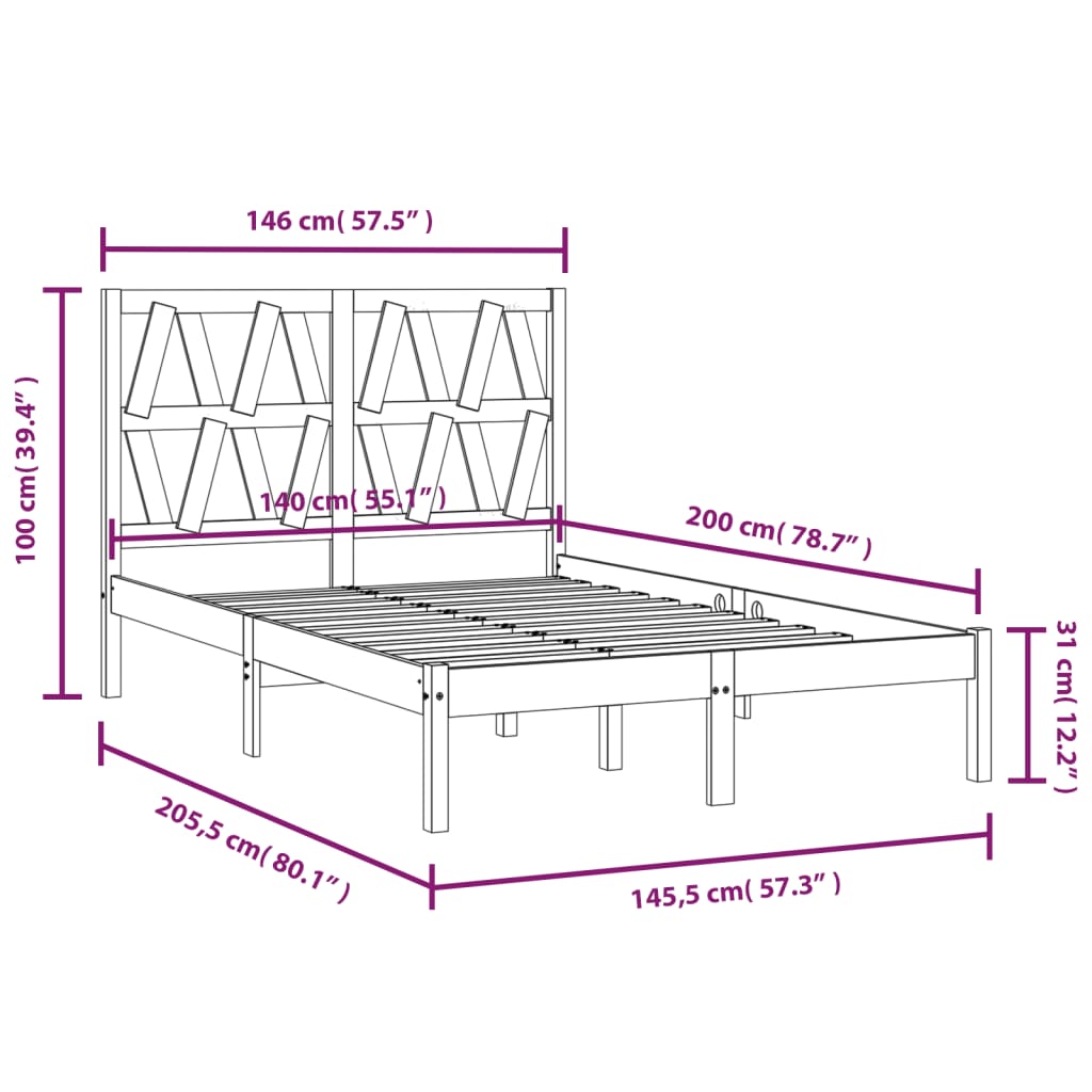 Cadre de lit Bois de pin massif 140x200 cm - XIOS