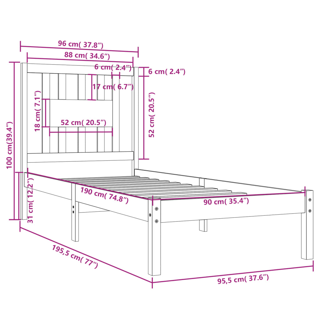 Cadre de lit sans matelas blanc bois massif - XIOS