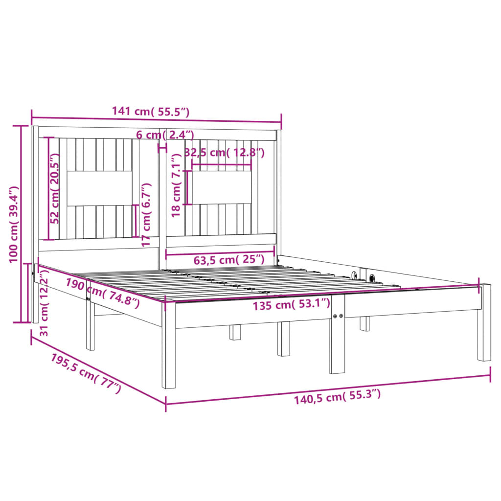Cadre de lit sans matelas blanc bois massif - XIOS