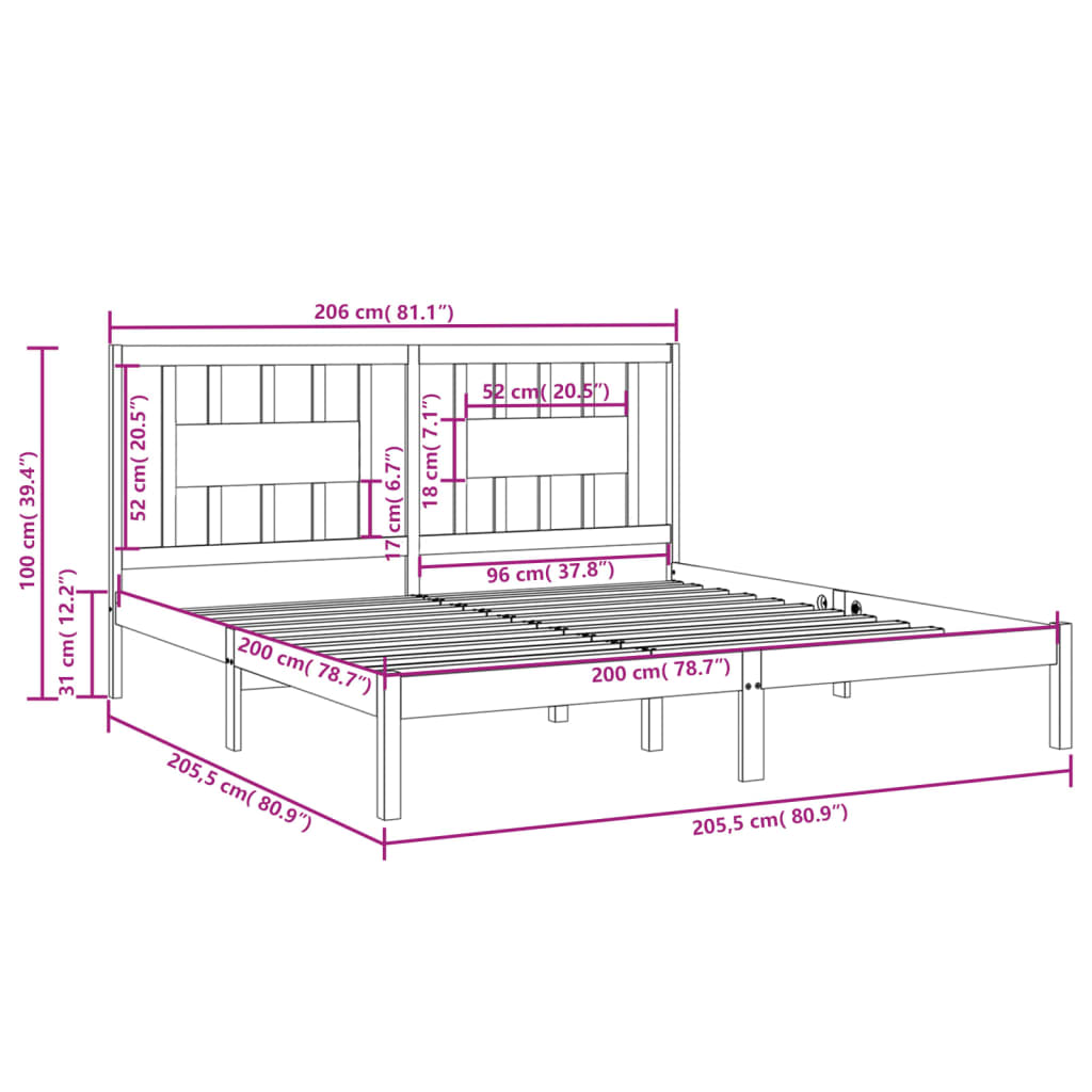 Cadre de lit sans matelas gris bois massif 200x200 cm - XIOS