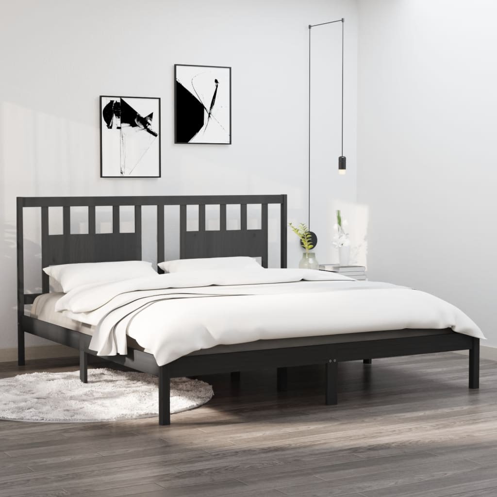 Cadre de lit sans matelas gris bois massif 200x200 cm - XIOS