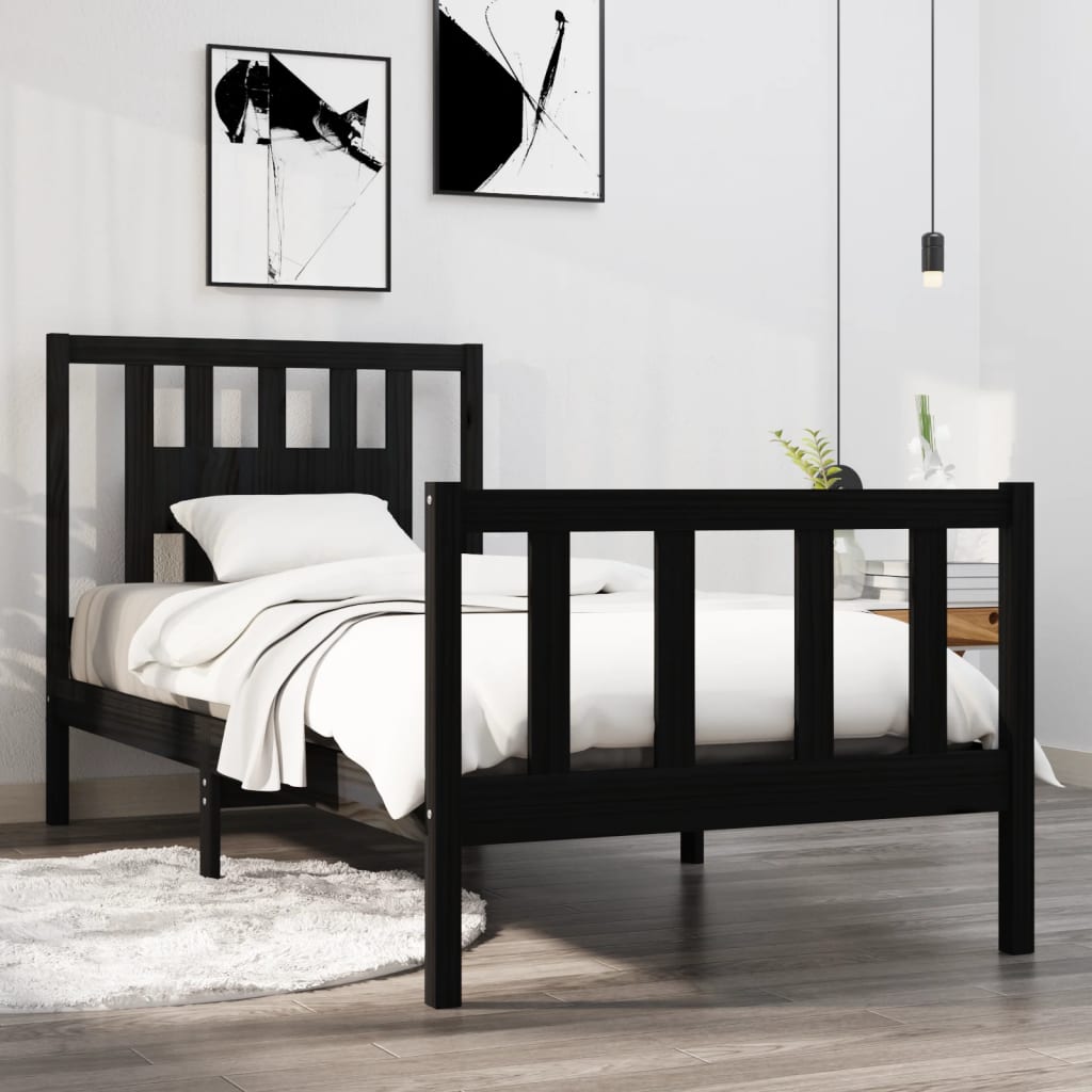 Cadre de lit sans matelas noir bois massif - XIOS