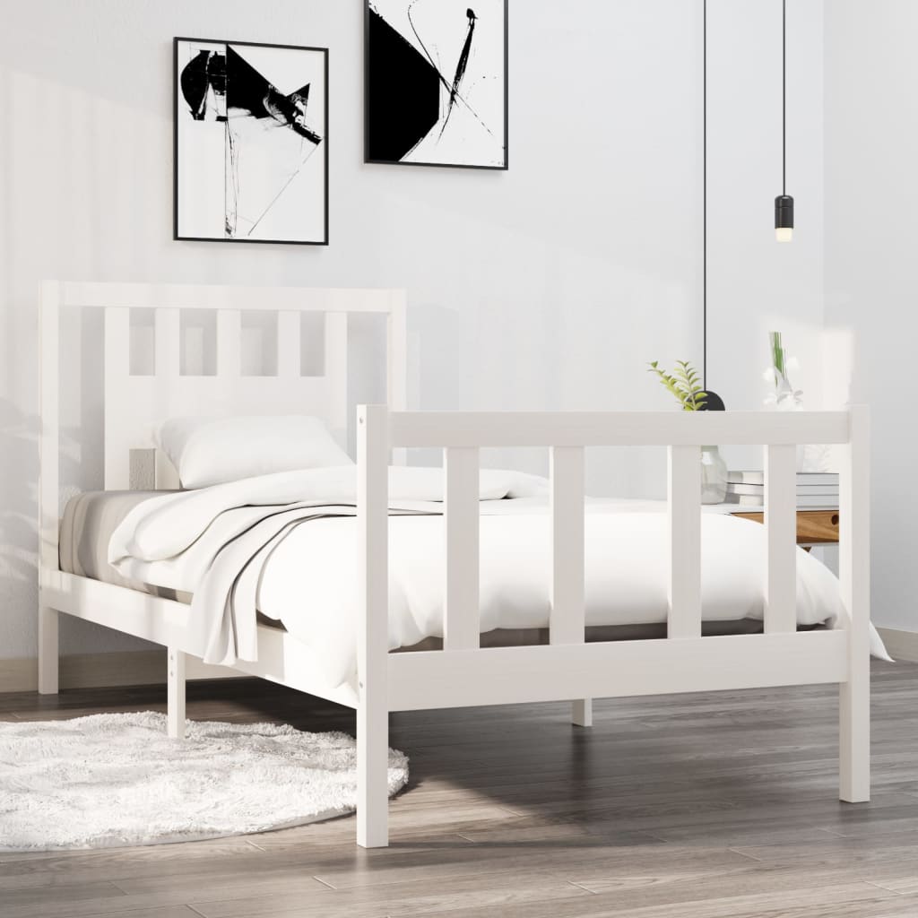 Cadre de lit sans matelas blanc bois massif 90x190 cm - XIOS