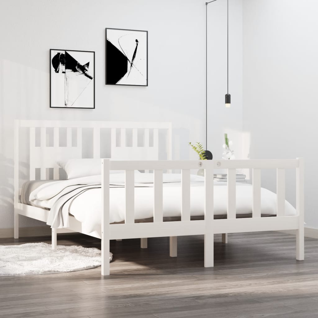 Cadre de lit sans matelas blanc 140x190 cm bois massif - XIOS