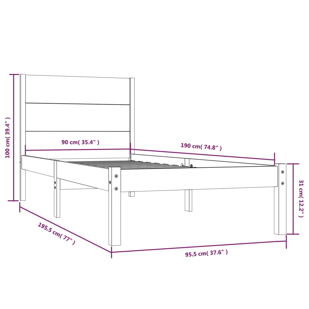 Cadre de lit sans matelas 90x190 cm bois massif - XIOS