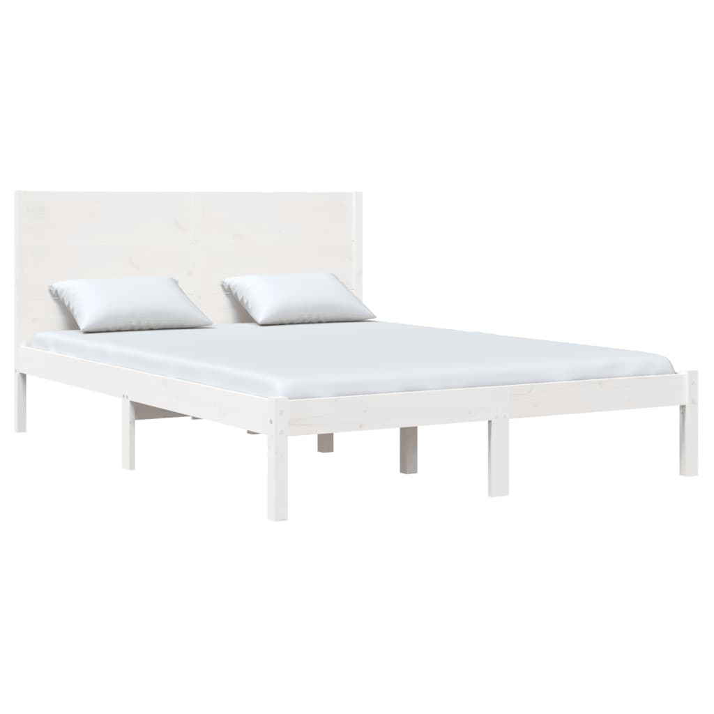Cadre de lit sans matelas blanc 140x190 cm bois de pin massif - XIOS