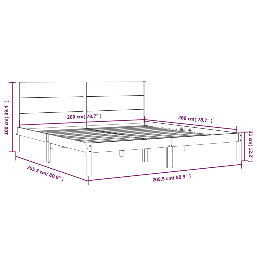 Cadre de lit sans matelas 200x200 cm bois massif de pin - XIOS