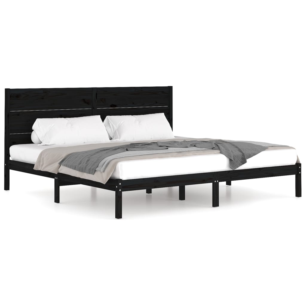 Cadre de lit sans matelas noir 200x200 cm bois massif de pin - XIOS