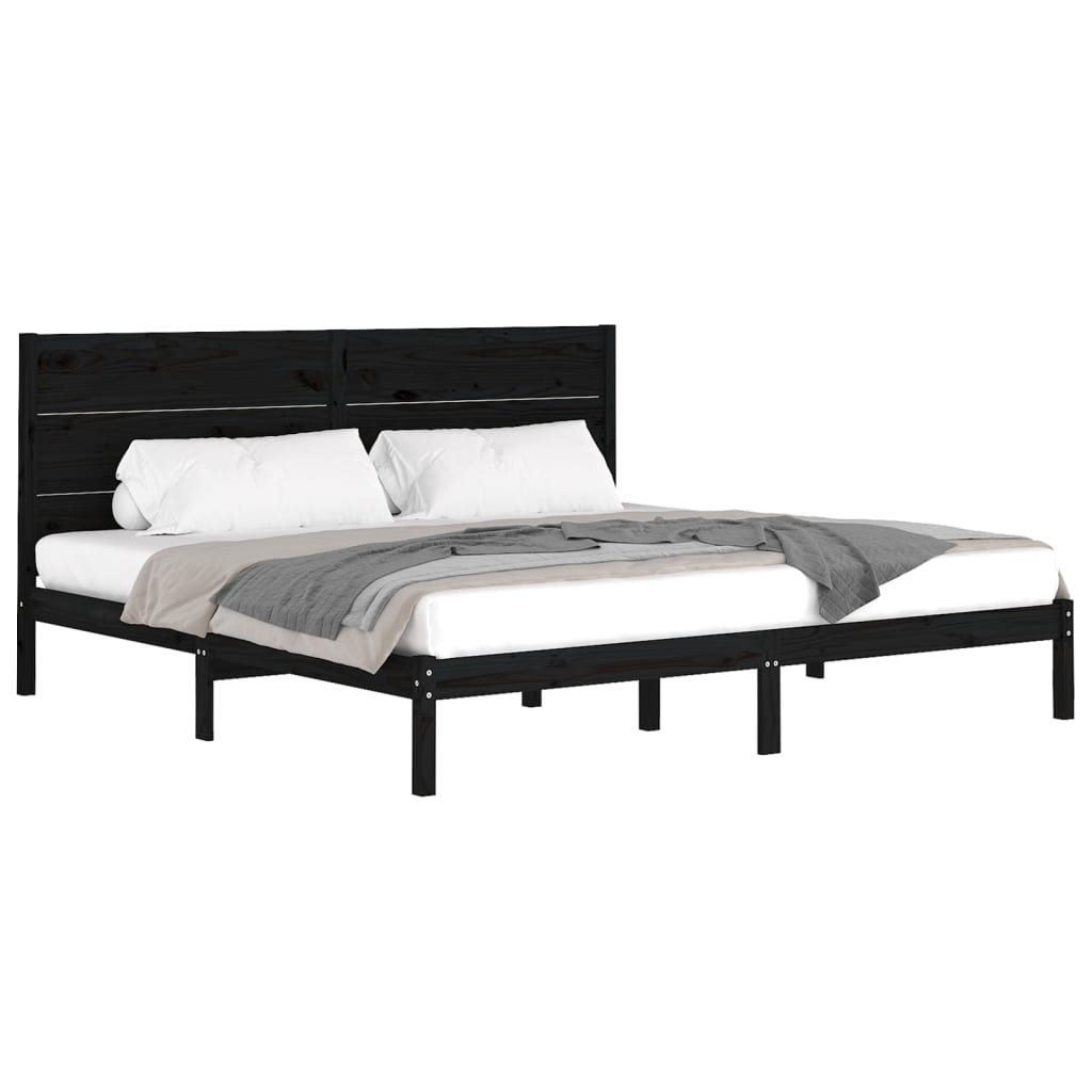 Cadre de lit sans matelas noir 200x200 cm bois massif de pin - XIOS